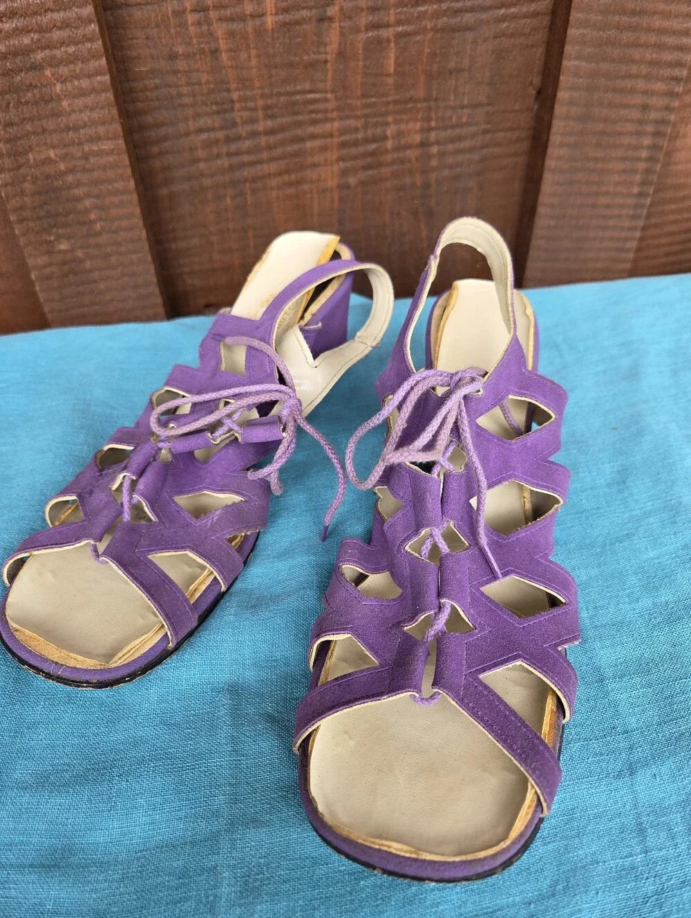 1970s Purple Lace Up Wedges Shoes Brown's Boot Shop